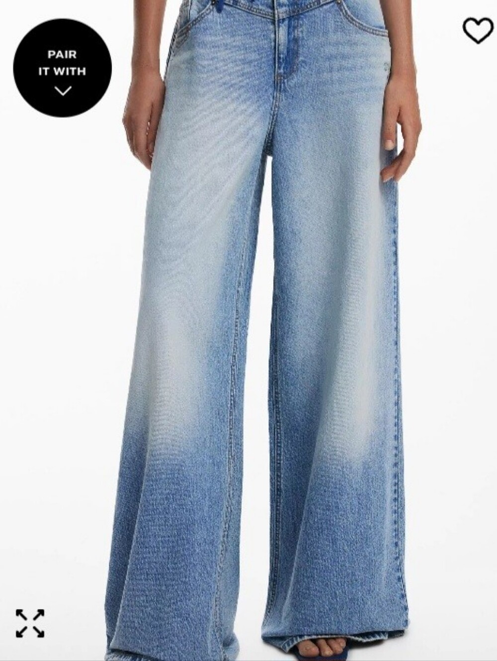 NWT Desigual shadow pocket faded wide leg jeans, size 38